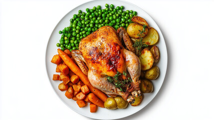 Traditional Roast Chicken With Vegetables Served on a White Plate