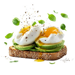 Fresh Avocado Toast with Poached Eggs Isolated on Transparent Background