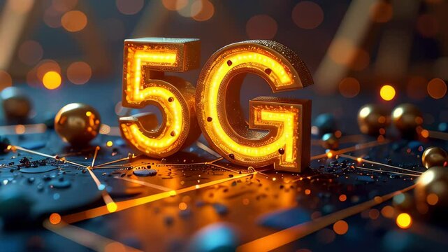 5g router IIoT mecool OTT platform Edge computing Digital transformation Unisoc ifree OXIO Holafly Bright orange and yellow "5G" neon text glowing on a dark background, representing fast mobile techn