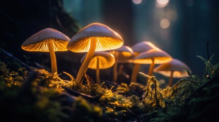 Fototapeta premium Closeup view of fresh mushroom in forest in Spring.