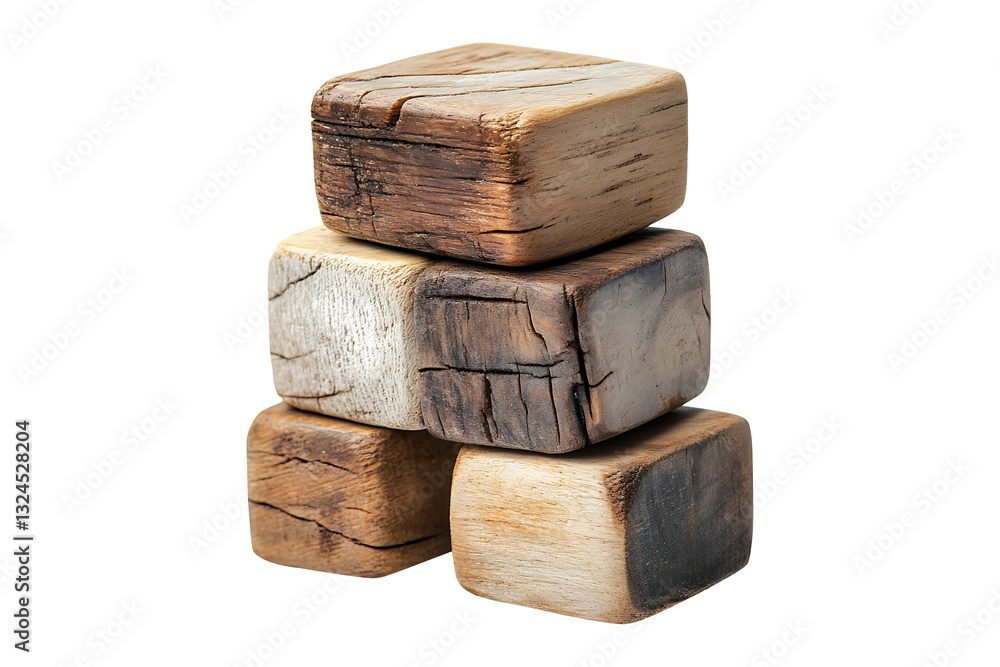 Poster a close up view of real stack of blocks isolated on white and transparent background png image.