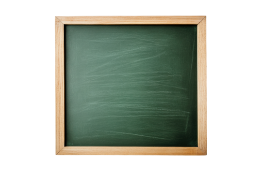 Blank chalkboard framed in natural wood finish, cut out