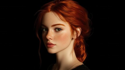 Fototapeta premium CG portrait of a redheaded beautiful woman on a black background