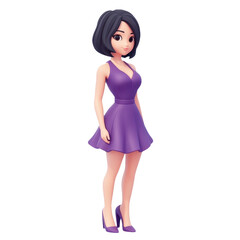 Naklejka premium Elegant Cartoon Woman in Purple Dress: A Stylish Digital Portrait of Youth, Fashion, and Graceful Design, Radiating Beauty and Glamour with a Modern Chic Trend