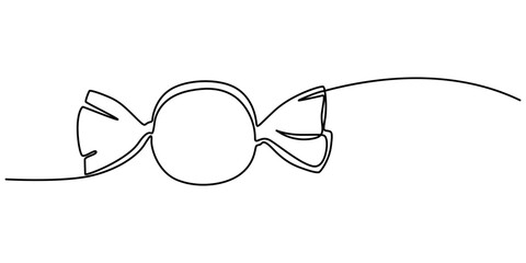 Candy in one continuous line drawing. Minimalist design for sweets and dessert themes. Simplified hand-drawn illustration for treats and celebrations, Candy in one continuous line drawing, Contour.