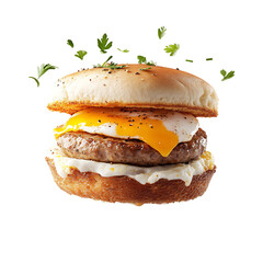 A Mouthwatering Sausage Egg and Cheese Muffin Isolated on Transparent Background