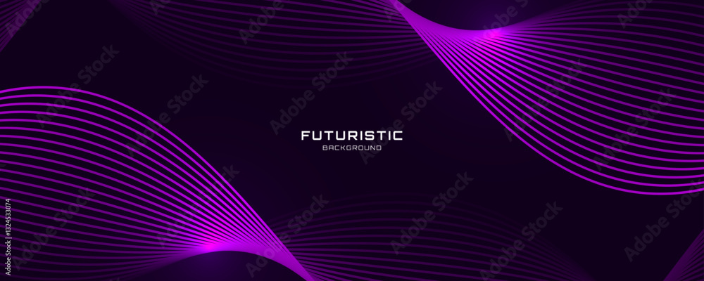 Poster 3d purple lines techno abstract background overlap layer on dark space with waves effect decoration.