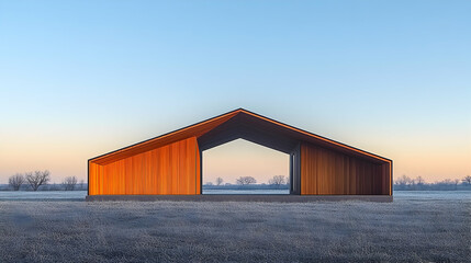 Obraz premium Modern wooden pavilion in a field