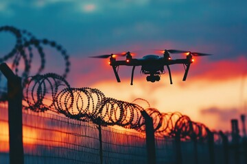 Drone near barbed wire fence