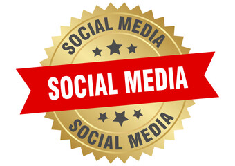social media. social media round red and gold label isolated on transparent background