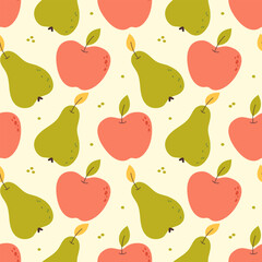 Seamless fruit pattern with apples and pears