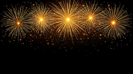 Naklejka premium Golden Fireworks Bursting on Black Background