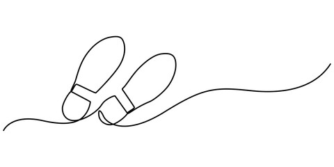 Obraz premium Continuous single line drawing of human footprint. Human footprint one line icon, Vector illustration, Continuous one line drawing of footsteps, Barefoot human footprint drawn in minimalist style.