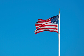 Historic 35-star American flag, official U.S. flag during Civil War years of 1863-65.