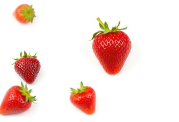 A single, ripe, red strawberry isolated on pure white background, macro, detail