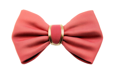 Red bow tie with gold accent for formal wear, cut out