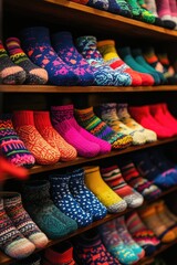 Colorful Socks on Shelf