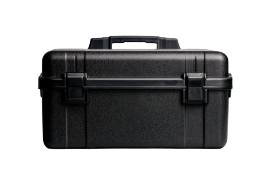 Black utility storage box for tools and equipment, cut out