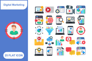 Digital Marketing Icons Set, Collection of 25 Digital Marketing Icons Set - 25 Vector Icons for SEO, Social Media, Advertising & Online Marketing