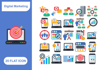 Digital Marketing Icons Set, Collection of 25 Digital Marketing Icons Set - 25 Vector Icons for SEO, Social Media, Advertising & Online Marketing