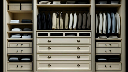 Organized Walk-in Closet with Clothes