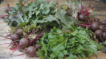 Fresh whole beets and greens