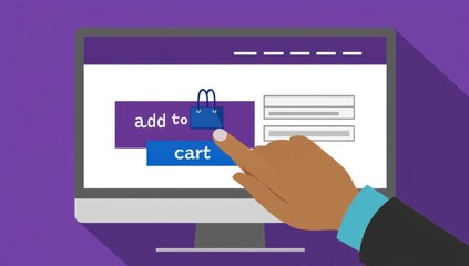 Hand Clicking Add to Cart Button on a Digital Display
