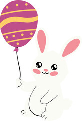 Cute cartoon rabbit holding a colorful balloon, perfect for festive and joyful themes.