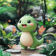 Naklejka premium Cute dinosaur with big eyes and a friendly smile