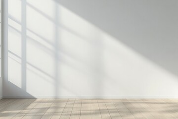 minimalist interior showcasing pristine empty white wall bathed in soft natural sunlight from nearby window perfect