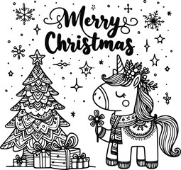 Magical Christmas Unicorn Clipart – Festive Holiday Illustration