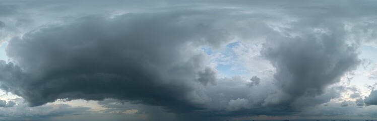 Obraz premium Sky panorama features heavy cumulonimbus clouds before rain. Seamless spherical equirectangular format ideal for 3D visualization, sky replacement for aerial drone panoramas, film game special
