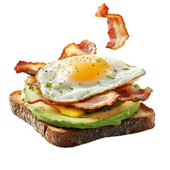 A Fresh Avocado and Bacon Toast with Sunny Side Up Egg Isolated on Transparent Background