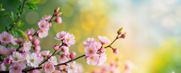 Obraz premium Vibrant Cherry Blossoms in Springtime Garden With Soft Light and Bokeh Background