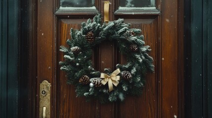 Christmas Wreath on Wooden Door