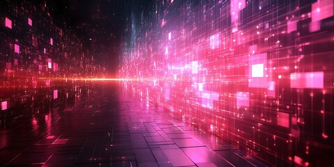 Obraz premium Pink digital corridor, glowing data stream