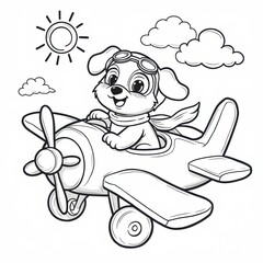 Cute Puppy Aviator in a Vintage Plane – Fun Coloring Page for Children