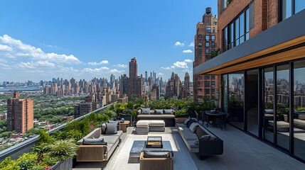 Fototapeta premium Panoramic city rooftop patio