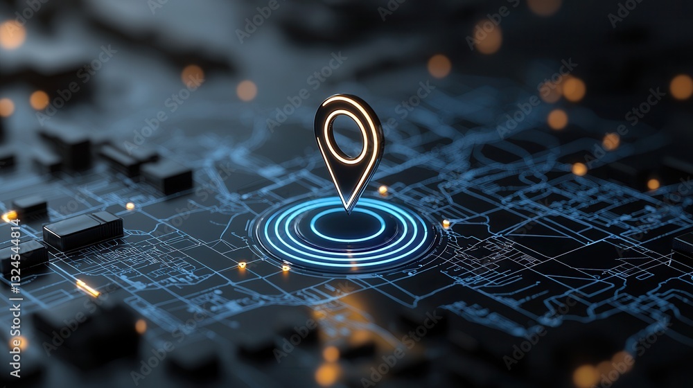 Poster this image depicts a close up view of a futuristic navigation marker displayed on a complex technolo