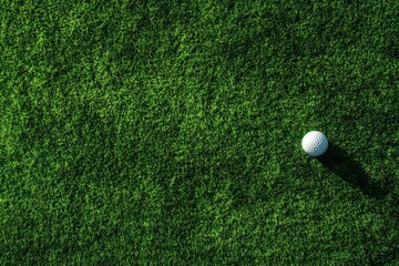 High-angle view of a golf ball on a green putting green.