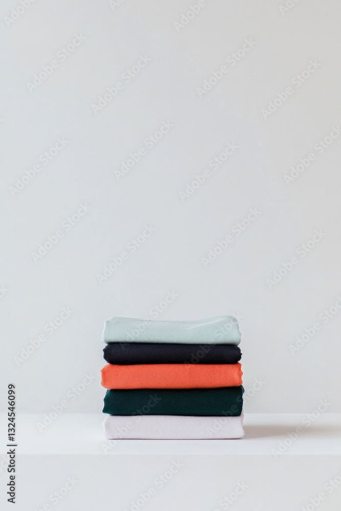 Aufkleber neatly folded stack of colorful laundry sits centered on pristine white background offering clean an
