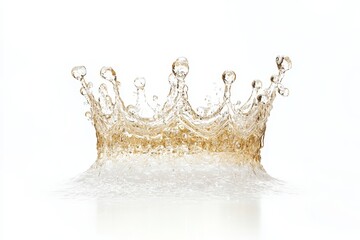 Golden liquid crown splash isolated on white background.