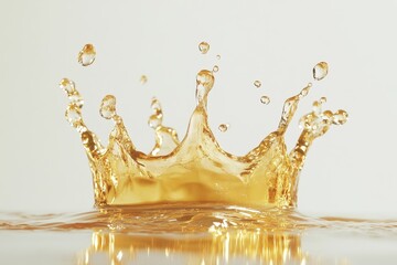Amber liquid crown splash against a light background.