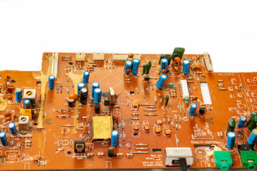 Electronic board with radio components, connectors, slots and processor chip from an electronic...