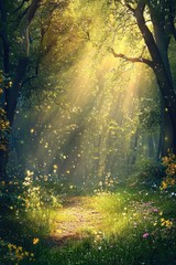 Obraz premium Flowers in fresh green Spring woods.