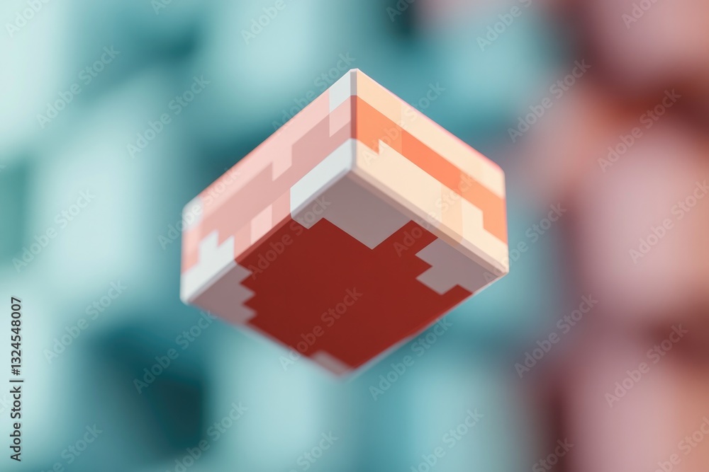 Aufkleber pixelated 3d game logo retro typography floating against blurred pixel-art background ample copy spa