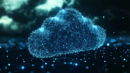 CLOUD service isolated from low poly wireframe on white background. Tochnology and internet. Vector abstract polygonal image mash line and point with destruct shapes.