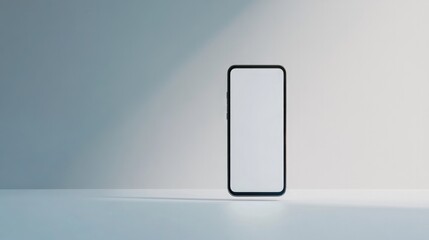 polished 3d-rendered smartphone standing upright glossy screen reflecting light placed on seamless background copy
