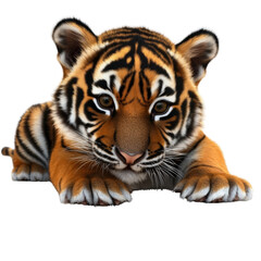 Obraz premium Striking image of a lively tiger strolling through its natural habitat exuding power and grace in the wild isolated on a white background.