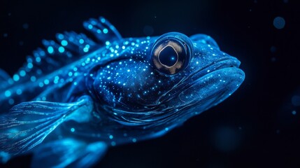 A close-up of a deep-sea fish with glowing, bioluminescent features. 
